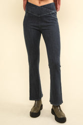 Stylish Washed Denim Crossover Waist Stretch Leggings for Women